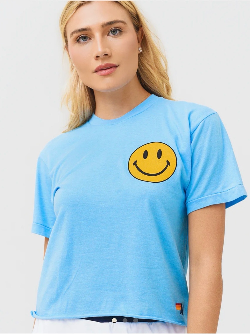 Aviator Nation Light Blue Smiley Patch Crop Top